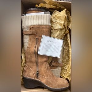Ugg Women's Skyfall  Chestnut Wedge Knee High Tan Suede Boots Size 7